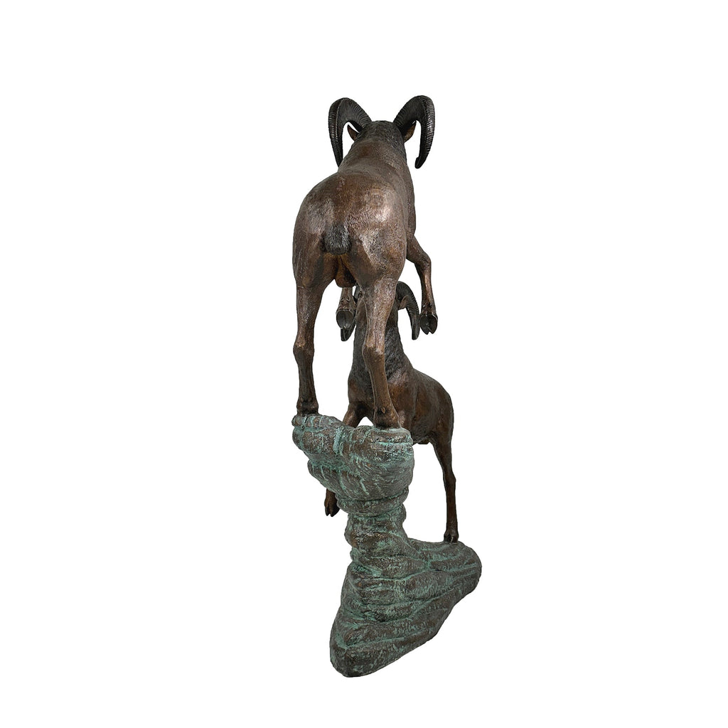 Two Rams on Rock Bronze Statue – view 4