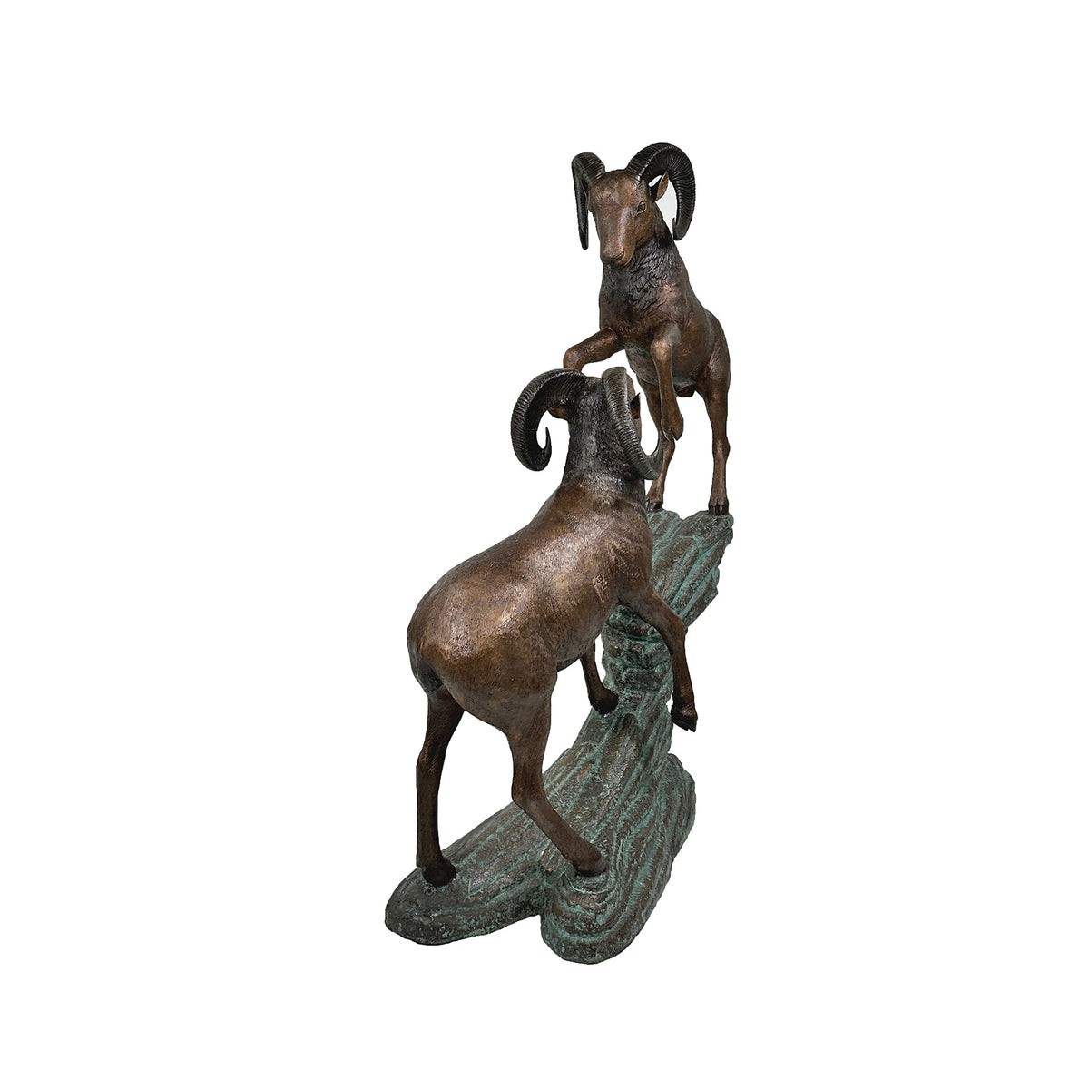 Two Rams on Rock Bronze Statue – view 2