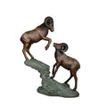 Two Rams on Rock Bronze Statue – view 1