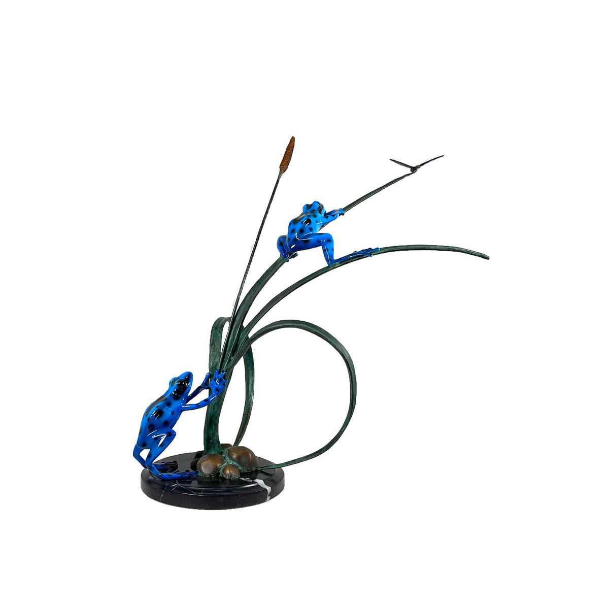 Frogs & Dragonfly on Grass Table-top Bronze Statue – view 3