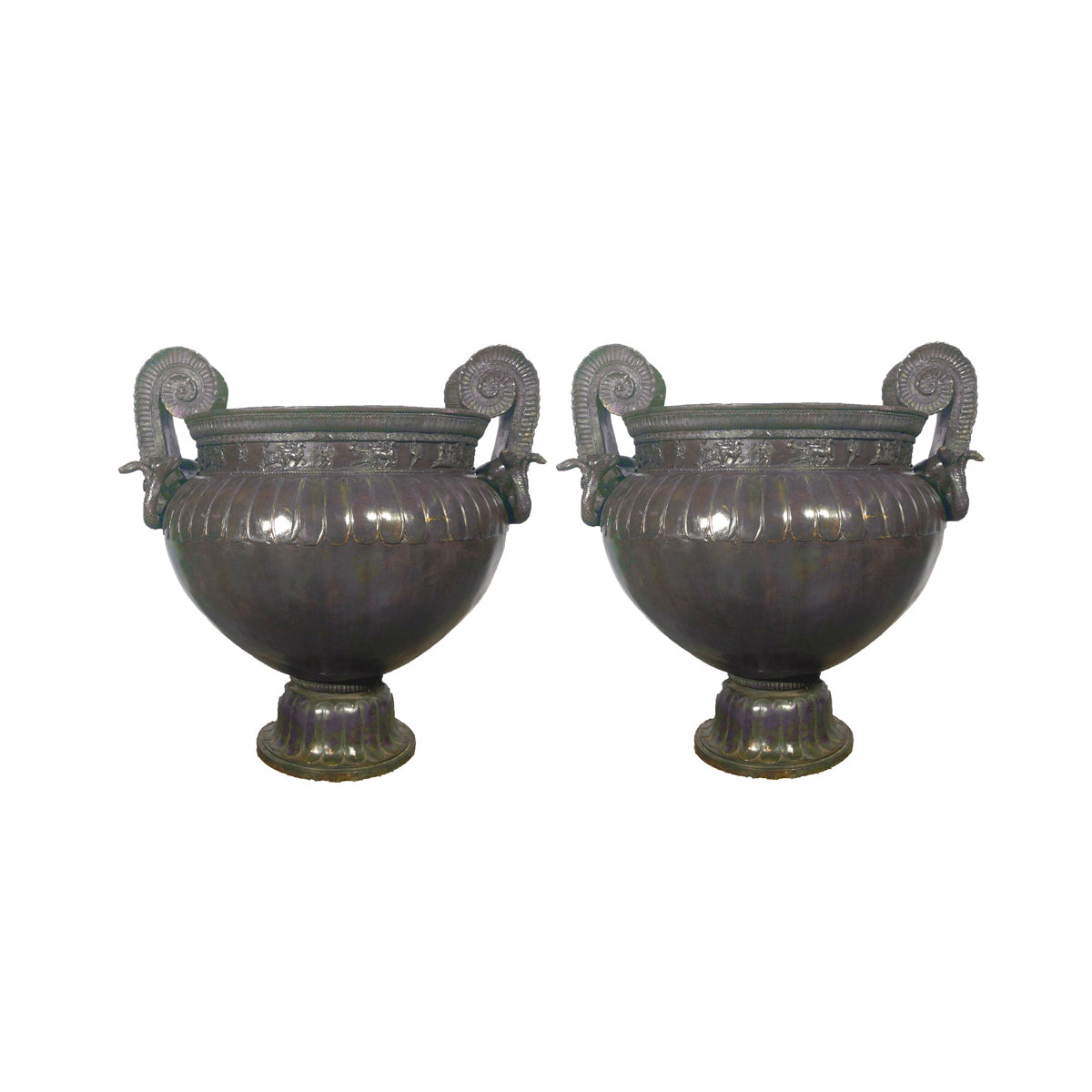 Egyptian Bronze Planter Urn Pair – view 1