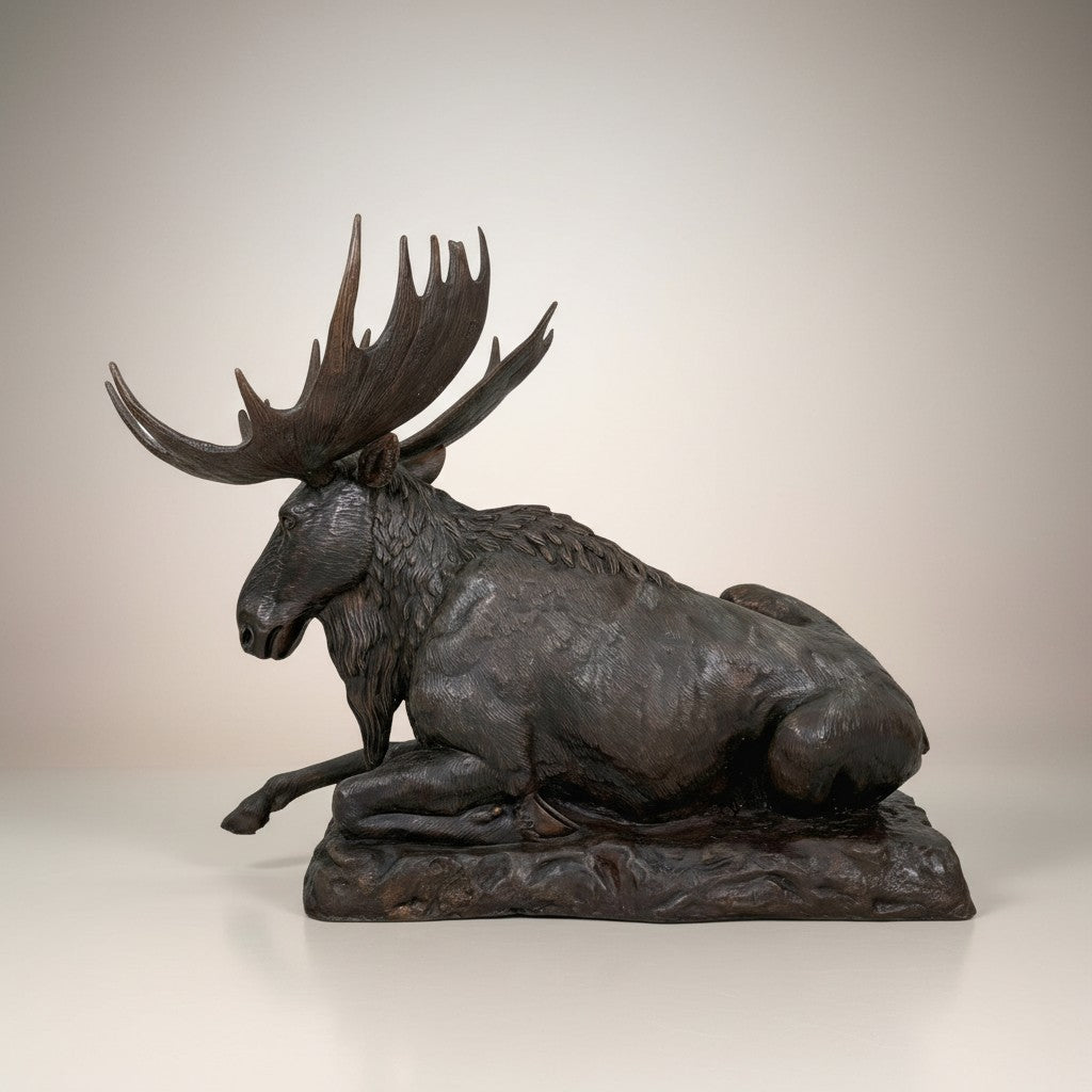 Reclining Moose Bronze Statue – view 2