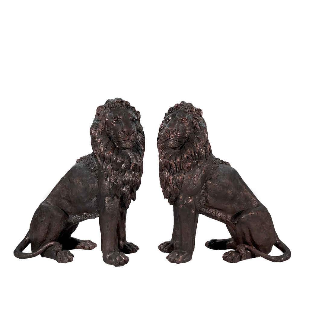 Majestic Sitting Lions Bronze Statue Pair – view 1