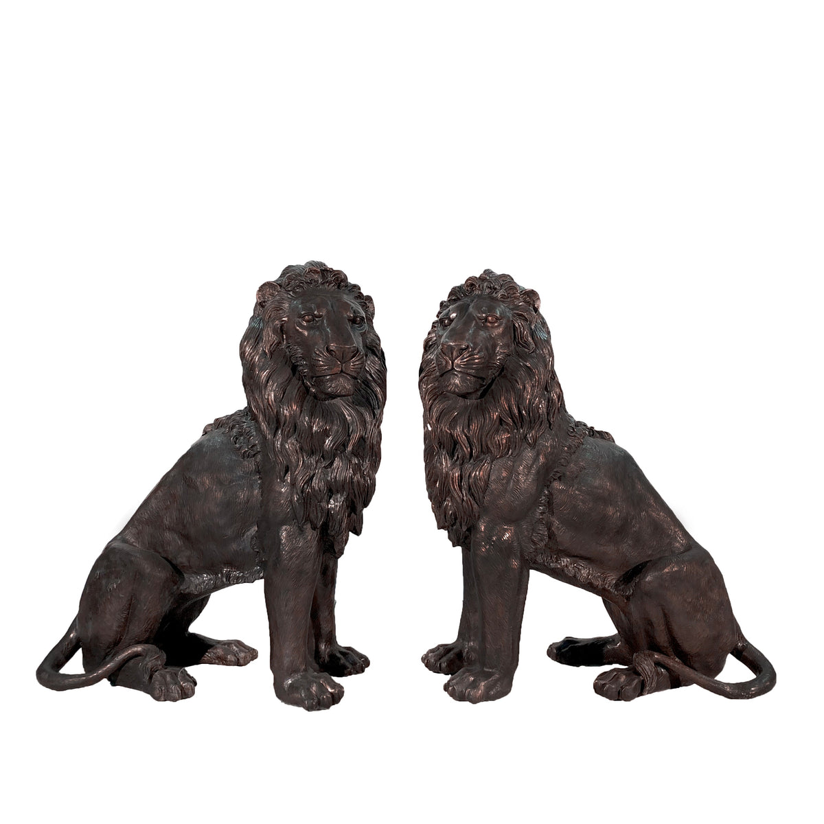 Majestic Sitting Lions Bronze Statue Pair – view 1