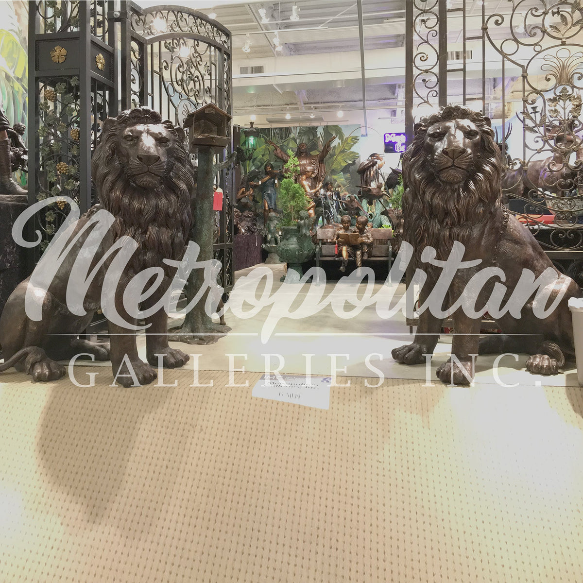 Majestic Sitting Lions Bronze Statue Pair – view 2