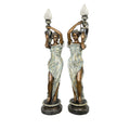 Lady holding Vase Torchiere Bronze Lamp Sculpture Pair – view 1