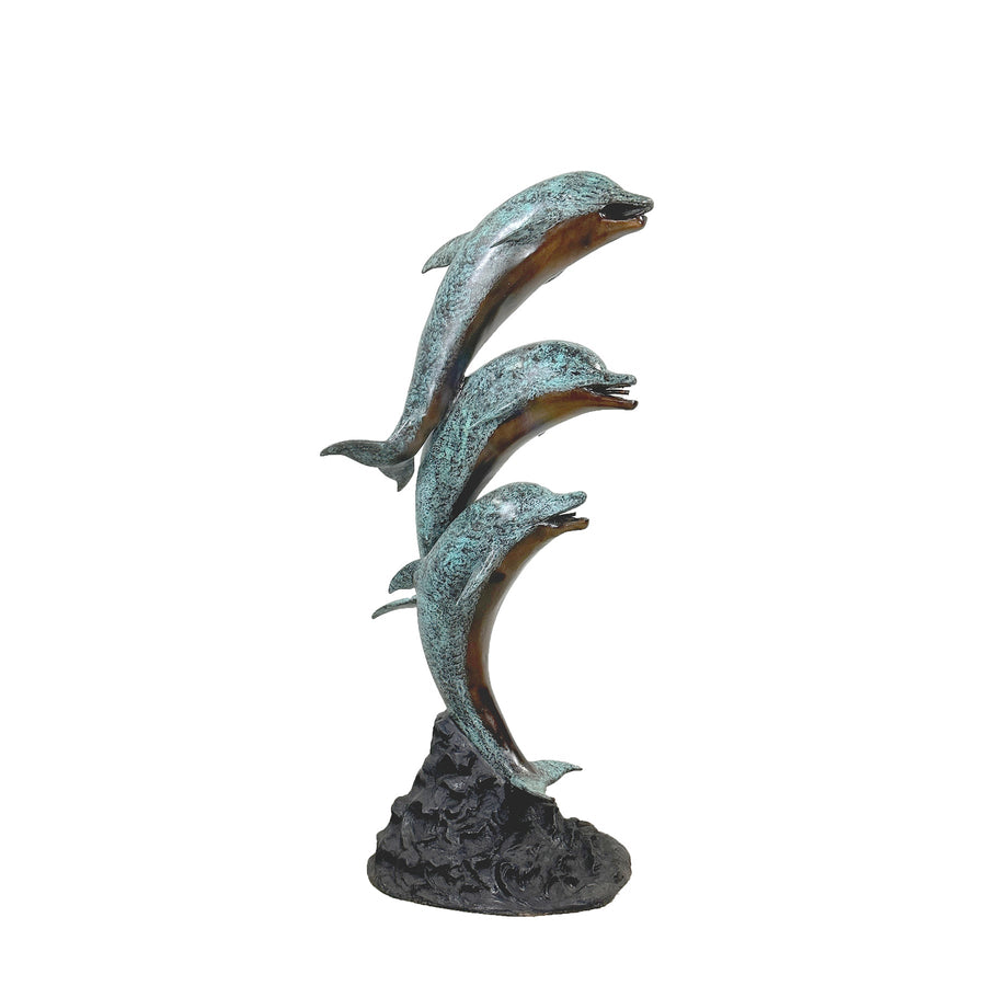 Jumping Dolphin Trio Fountain Bronze Statue – view 1
