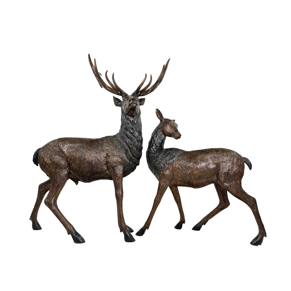 Elk & Doe Bronze Statue Set – view 1