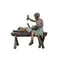 Boy & Girl Lounging on Bench Bronze Statue – view 1