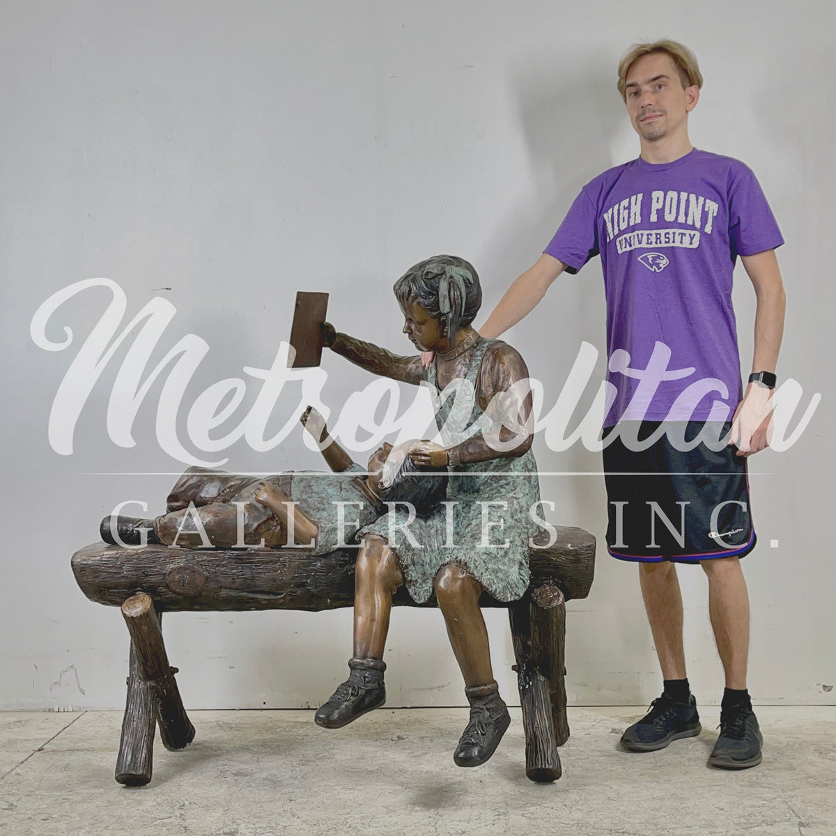 Boy & Girl Lounging on Bench Bronze Statue – view 2