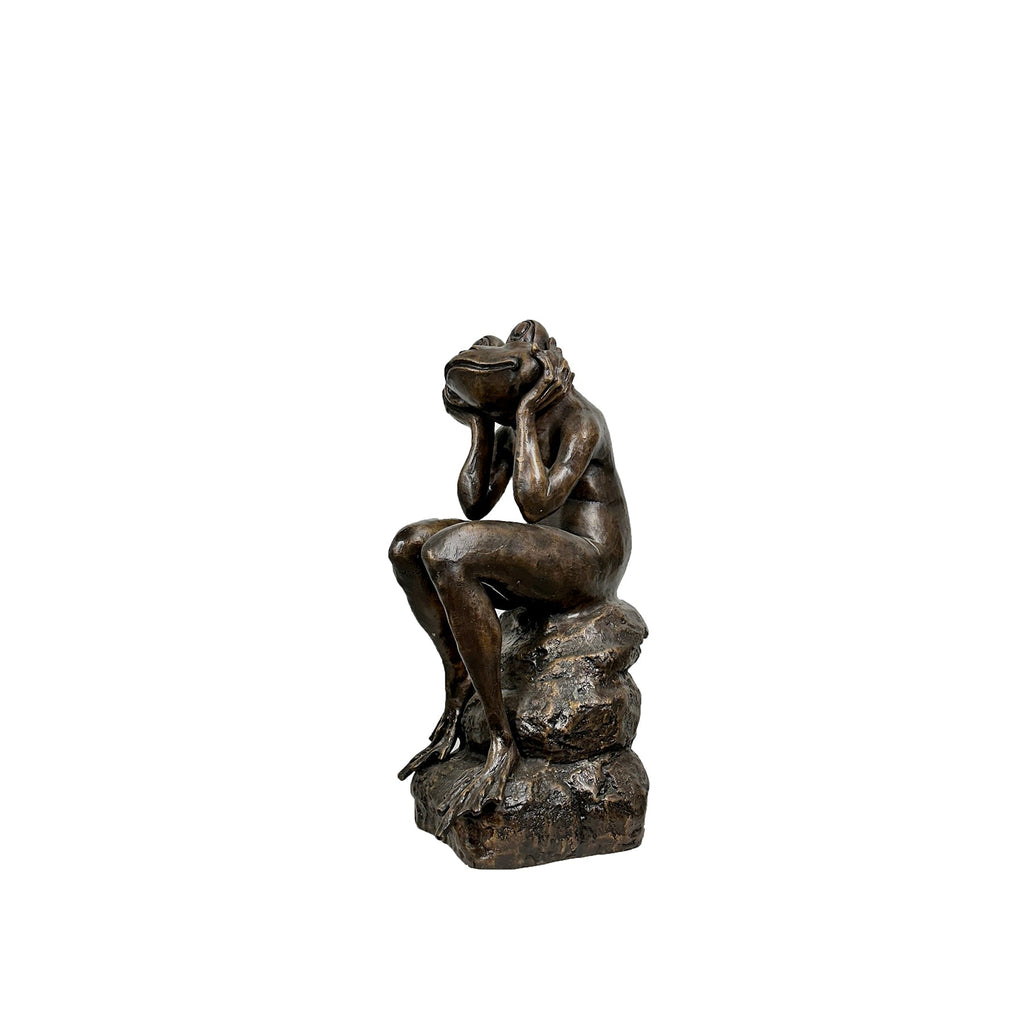 Daydreaming Frog on Rock Bronze Statue – view 2