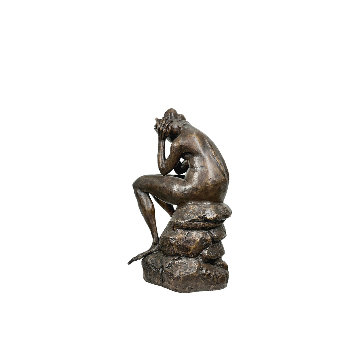Daydreaming Frog on Rock Bronze Statue – view 3