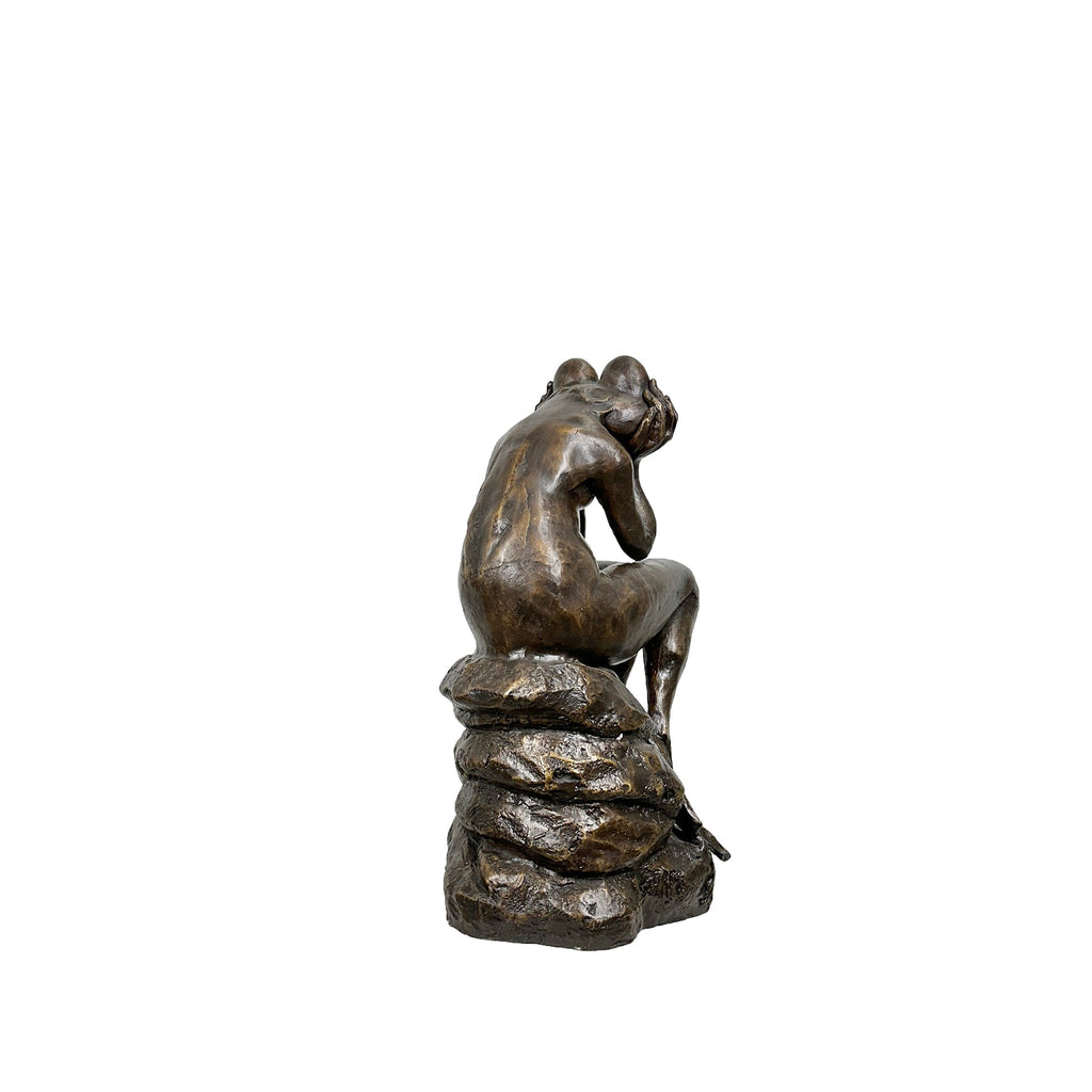 Daydreaming Frog on Rock Bronze Statue – view 4