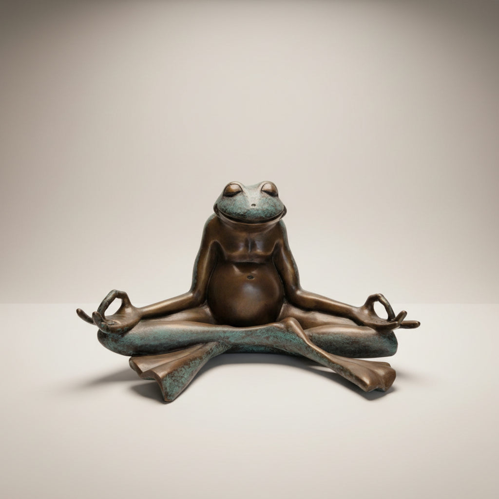 Large Meditating Frog Table-top Bronze Statue – view 2