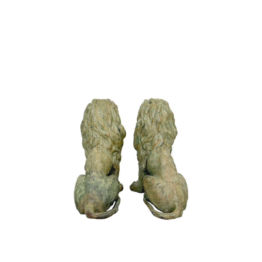 Sitting Lion Bronze Statue Pair – view 2