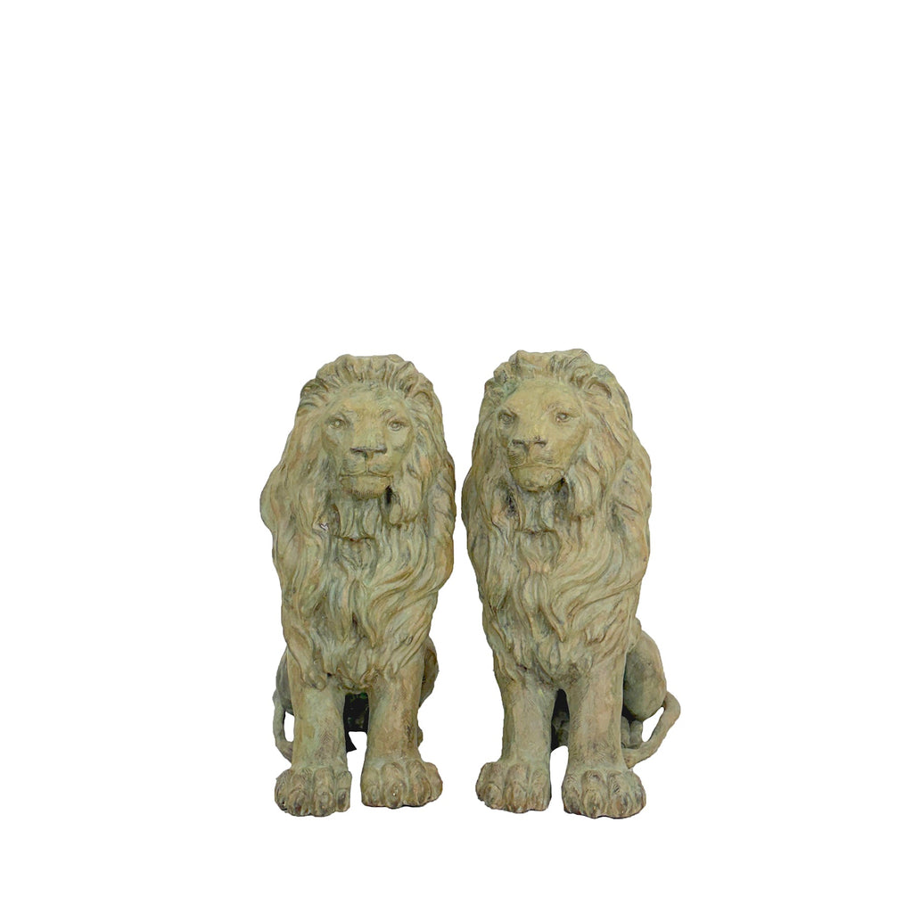 Sitting Lion Bronze Statue Pair – view 1