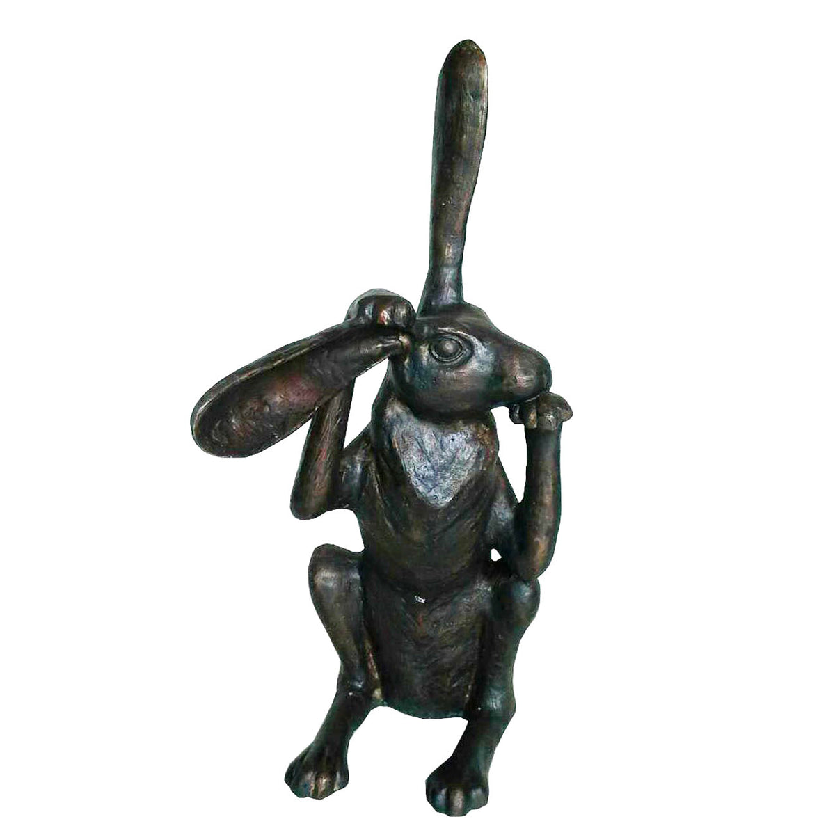 Bunny Rabbit Tugging Ear Bronze Statue – view 1