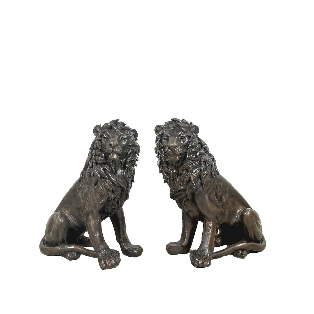 Small Sitting Lions Bronze Statue Set – view 1