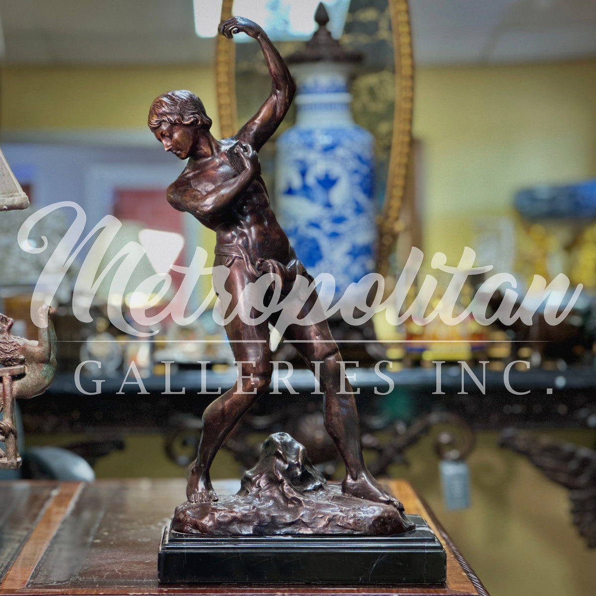 Roman Athlete Bronze Statue – view 1