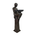 Art Deco Lady holding Marble Bowl Bronze Statue – view 1