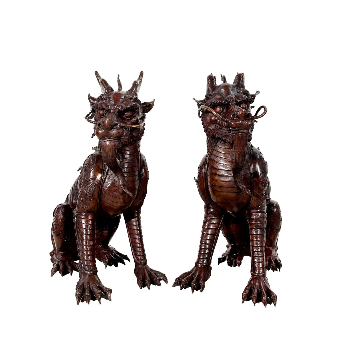 Chinese Foo Dragon Bronze Statue Set – view 1