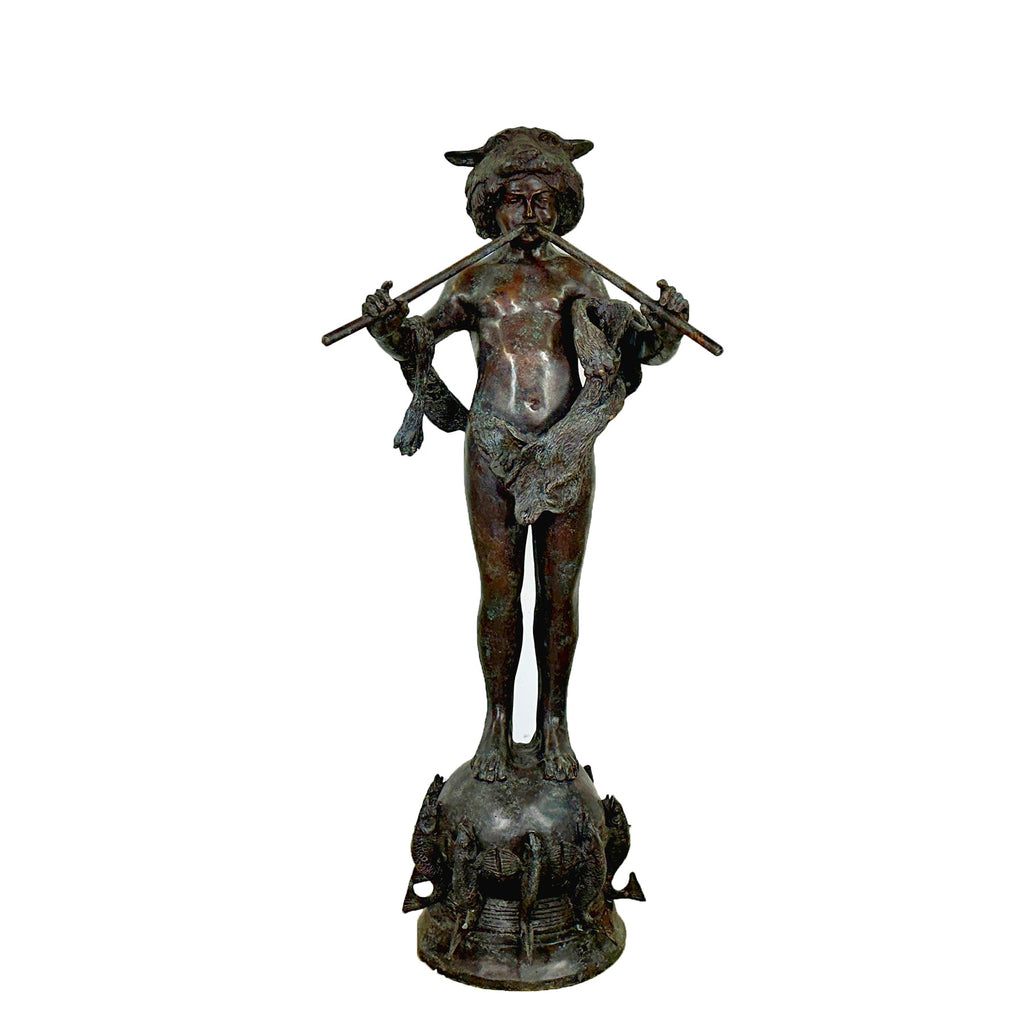 Boy with Panpipes on Fish Base Bronze Fountain – view 3