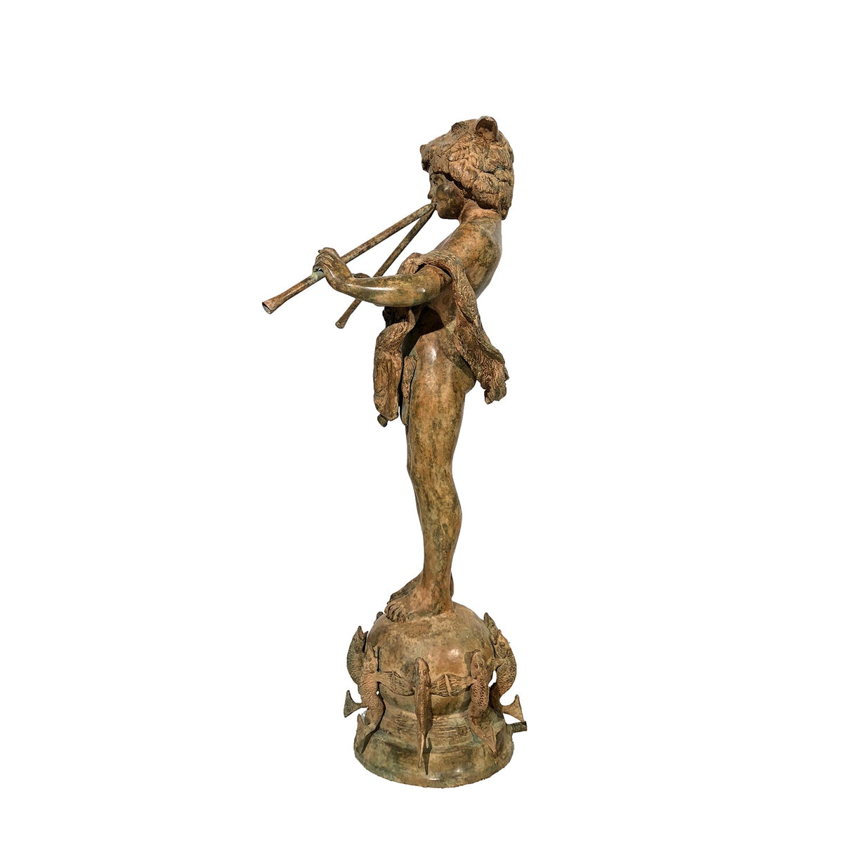 Boy with Panpipes on Fish Base Bronze Fountain – view 6