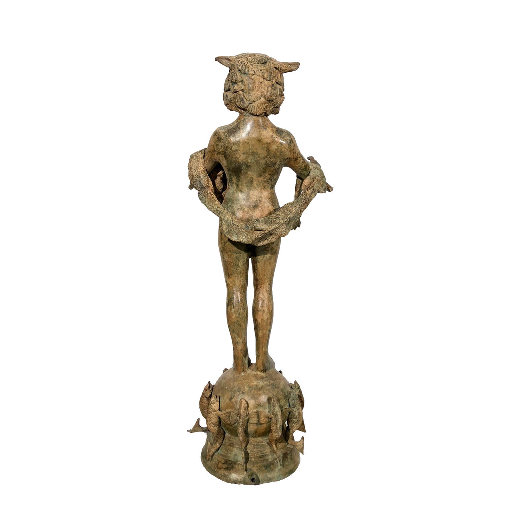 Boy with Panpipes on Fish Base Bronze Fountain – view 7