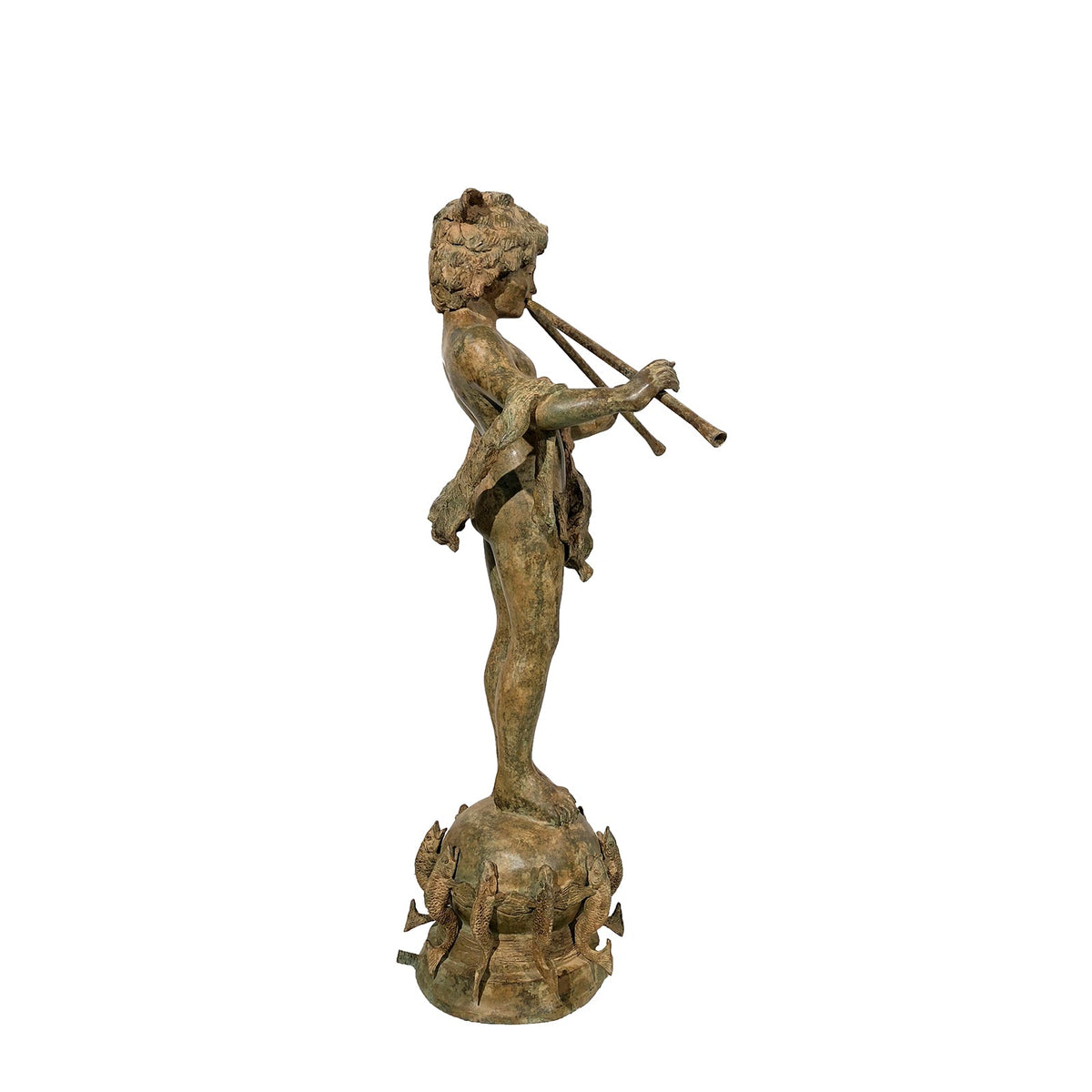 Boy with Panpipes on Fish Base Bronze Fountain – view 5