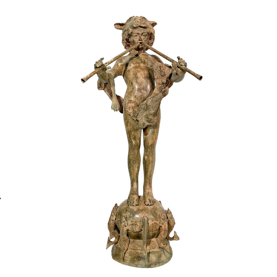 Boy with Panpipes on Fish Base Bronze Fountain – view 1