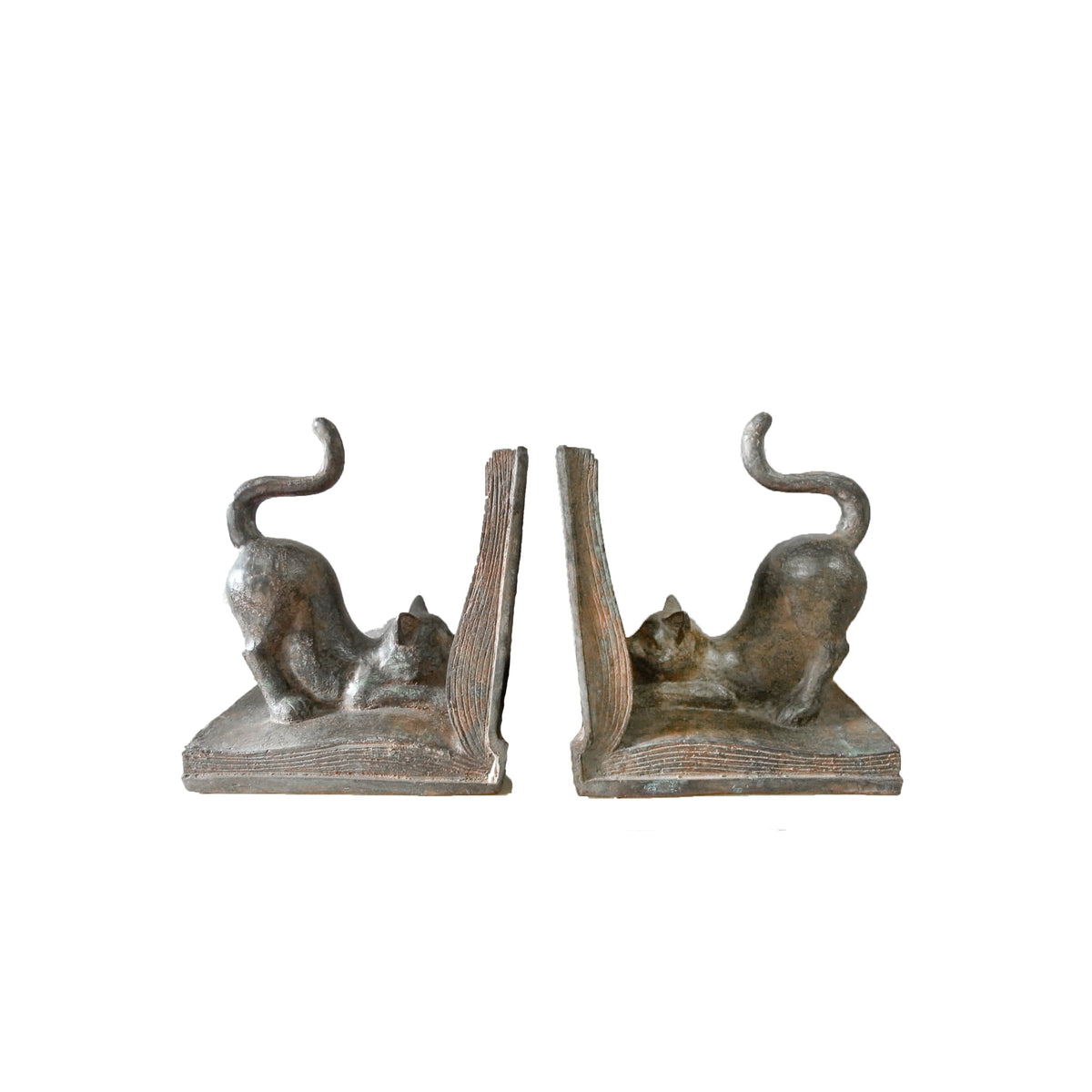 Cat Bookend Pair Bronze Statues - Tabletop Bookends Set – view 1