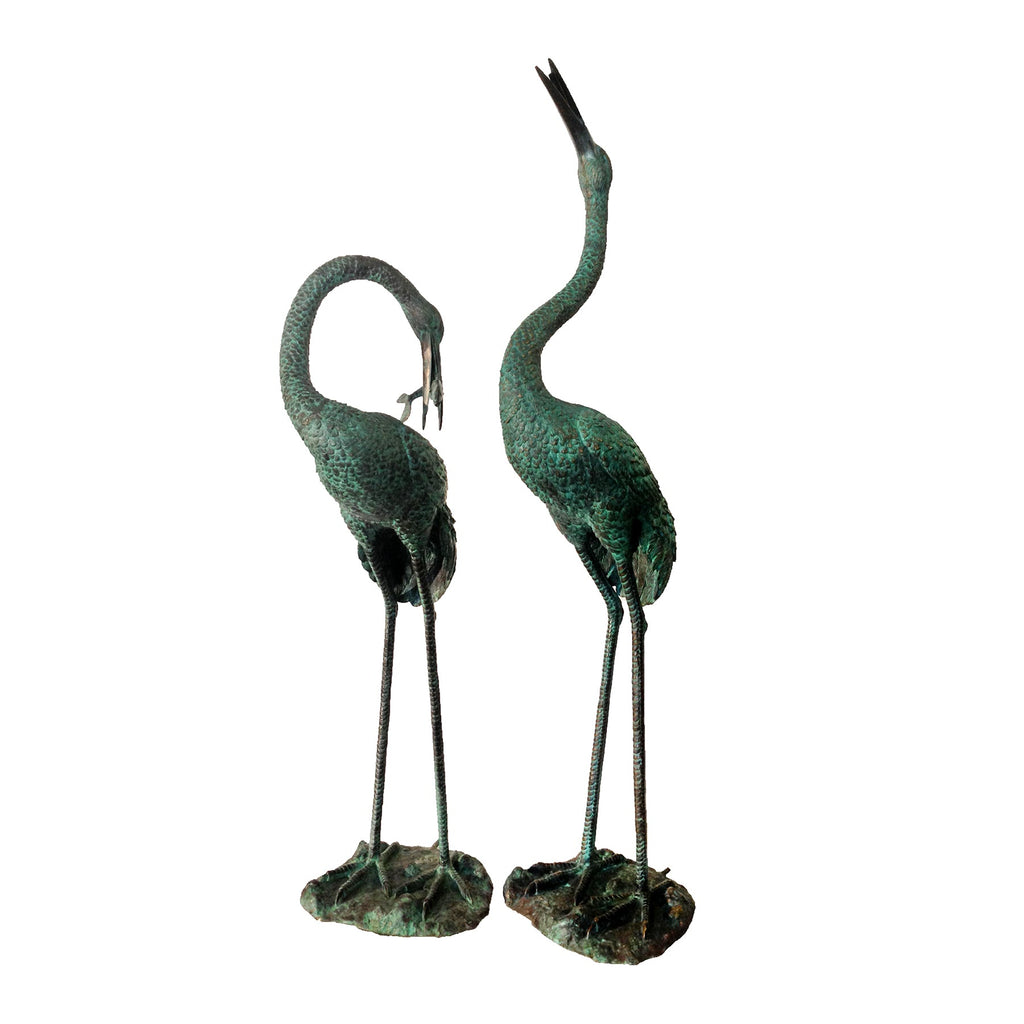 Standing Crane Bird Bronze Fountain Statue Set – view 2