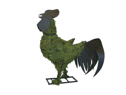 28 Inch Rooster Metal Garden Topiary Mossed Frame