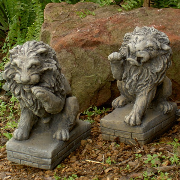 Left & Right Lion in Sandstone Graywash Finish