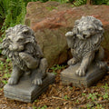 Left & Right Lion in Sandstone Graywash Finish