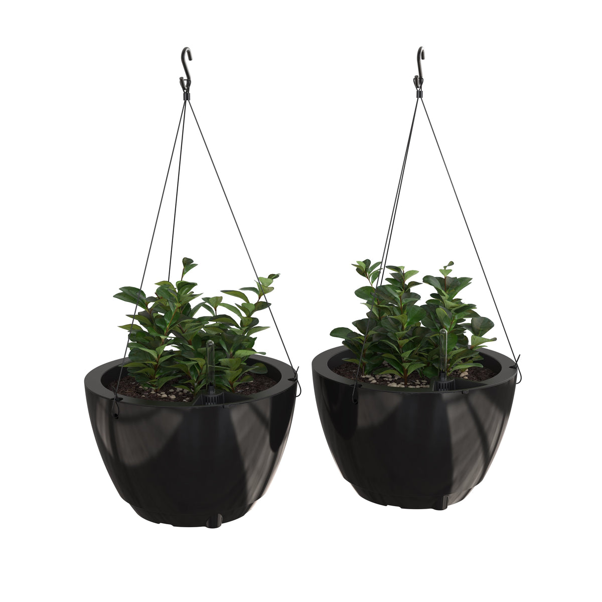 Caprio 14in Self-Watering Hanging Planter (2-Pack), Black