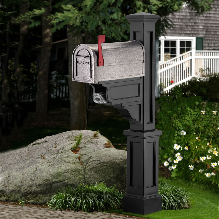 Dover Mailbox Post with Paper Holder - Black