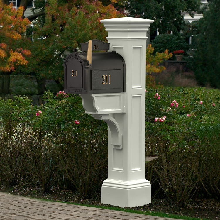 Liberty Mailbox Post With Paper Holder - White