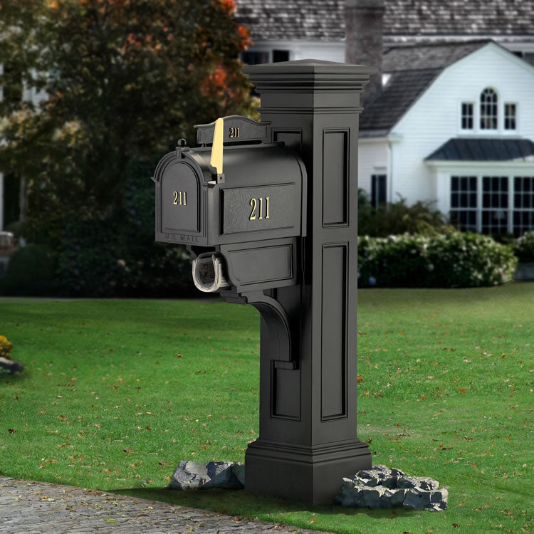 Liberty Mailbox Post With Paper Holder - Black