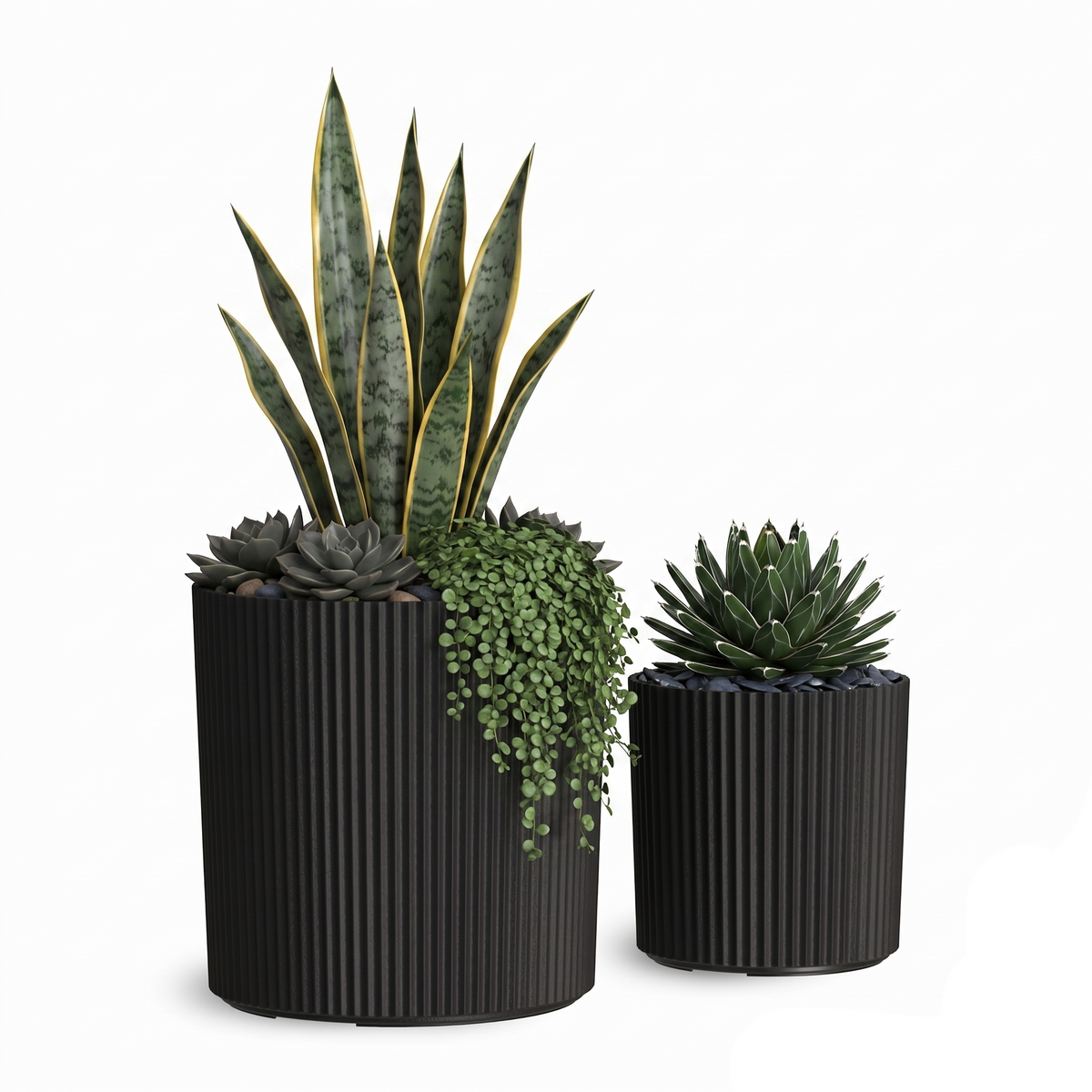 Serene Ribbed Round Planter Set (2-Pack)