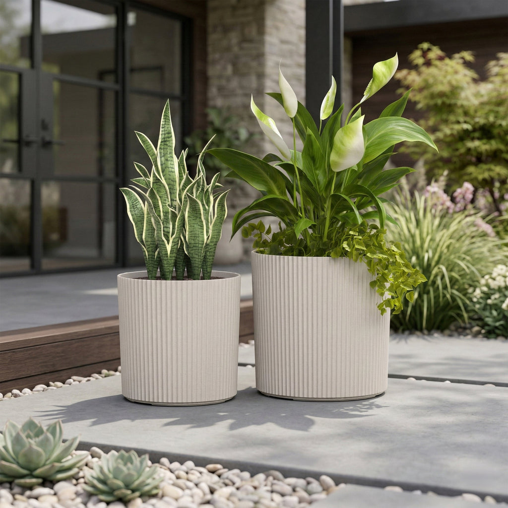 Serene Ribbed Round Planter Set (2-Pack), view 12