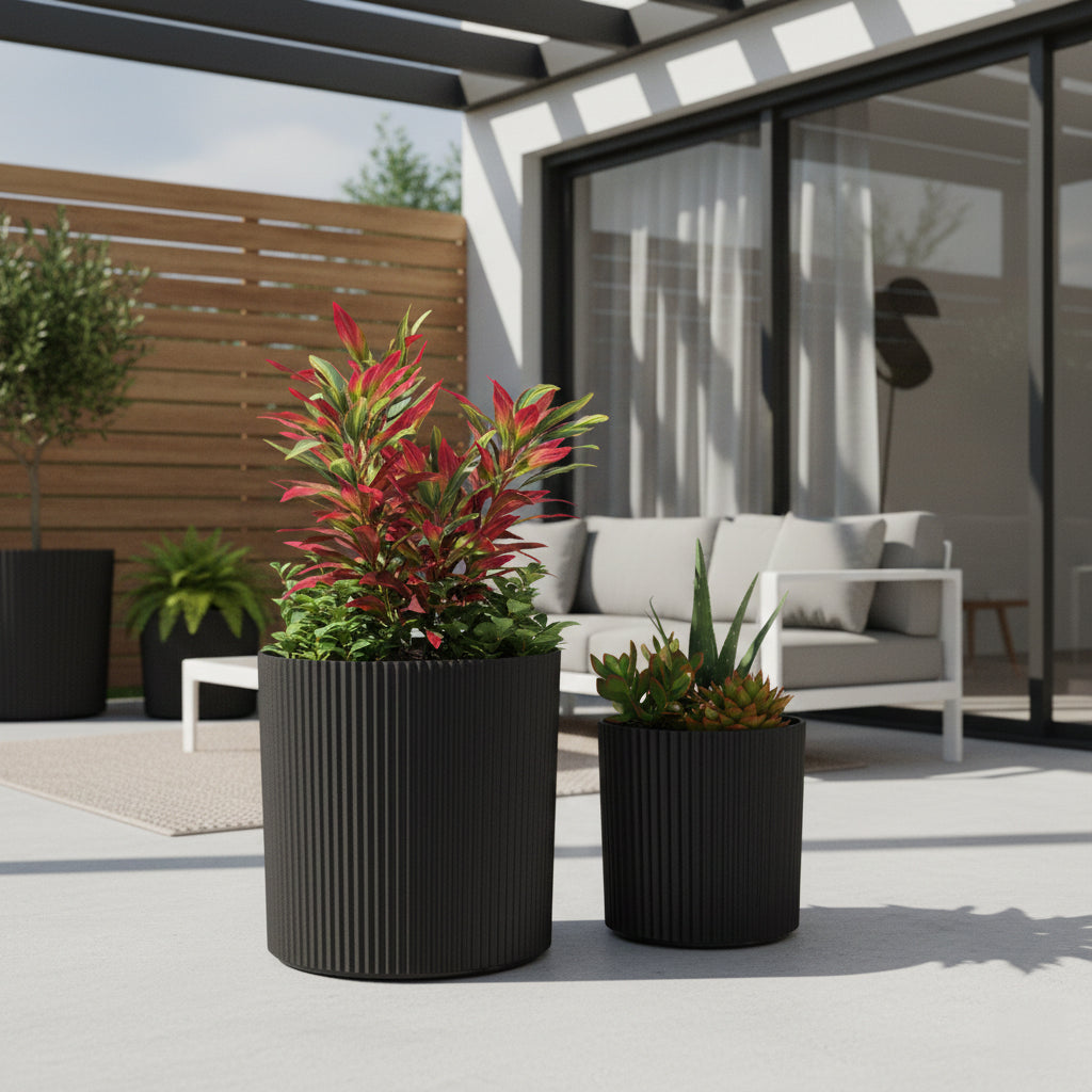 Serene Ribbed Round Planter Set (2-Pack), view 3