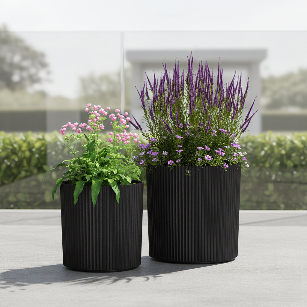 Serene Ribbed Round Planter Set (2-Pack), view 6