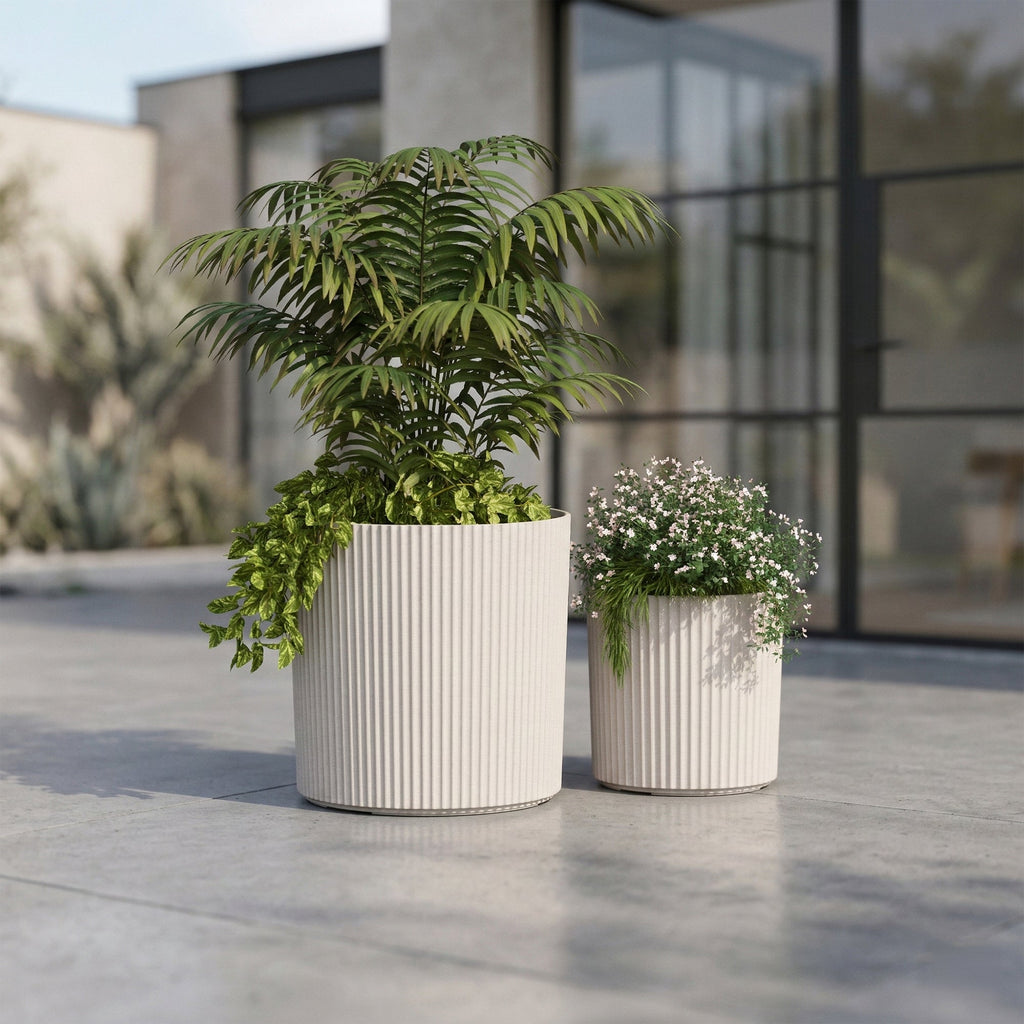 Serene Ribbed Round Planter Set (2-Pack), view 9