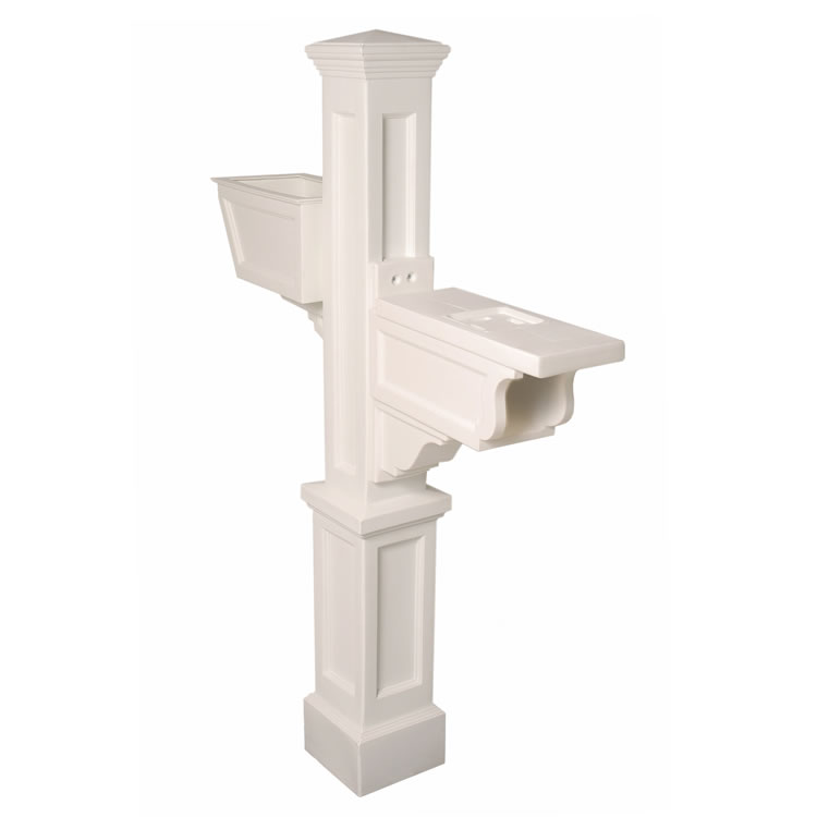 Signature Plus Mailbox Post With Flower Box - White