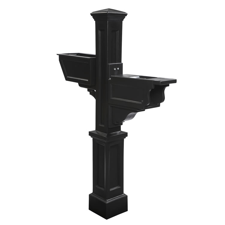 Signature Plus Mailbox Post With Flower Box - Black