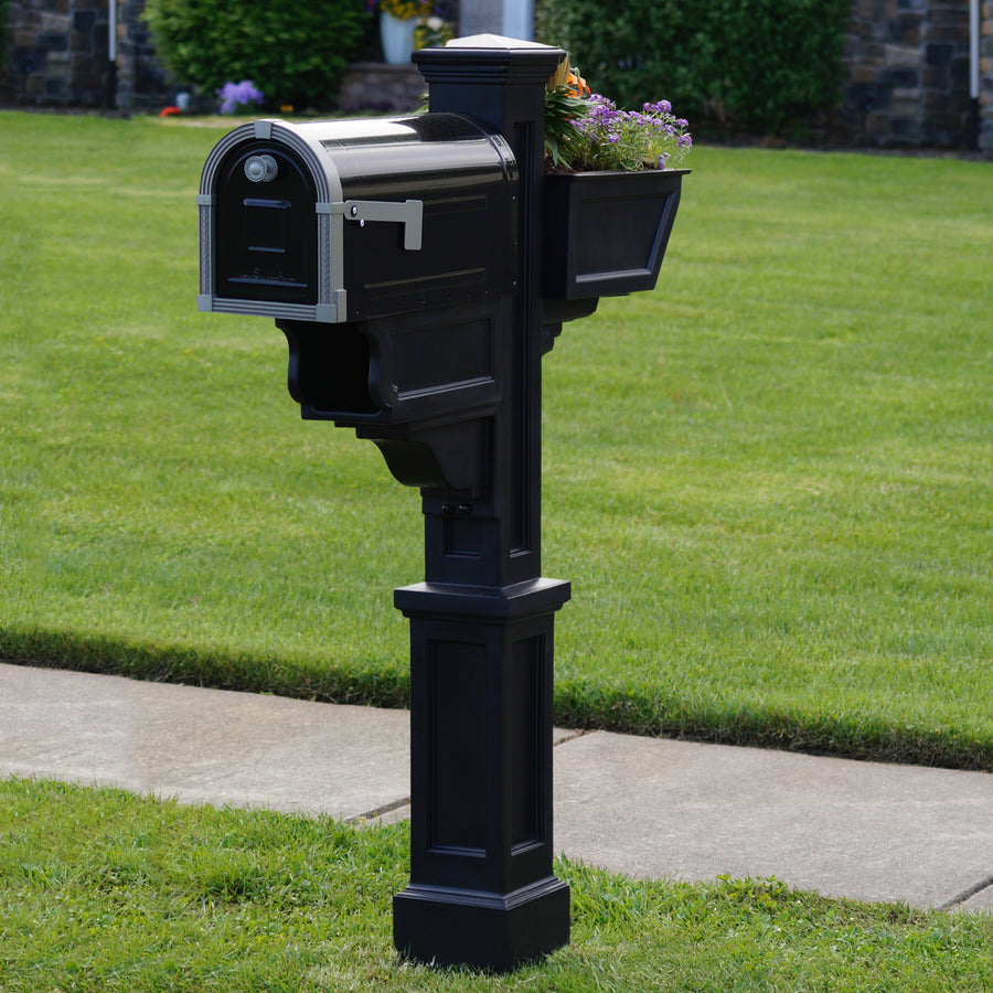 Signature Plus Mailbox Post With Flower Box - Black
