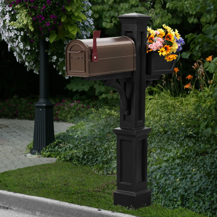 Westbrook Plus Mailbox Post With Planter - Black
